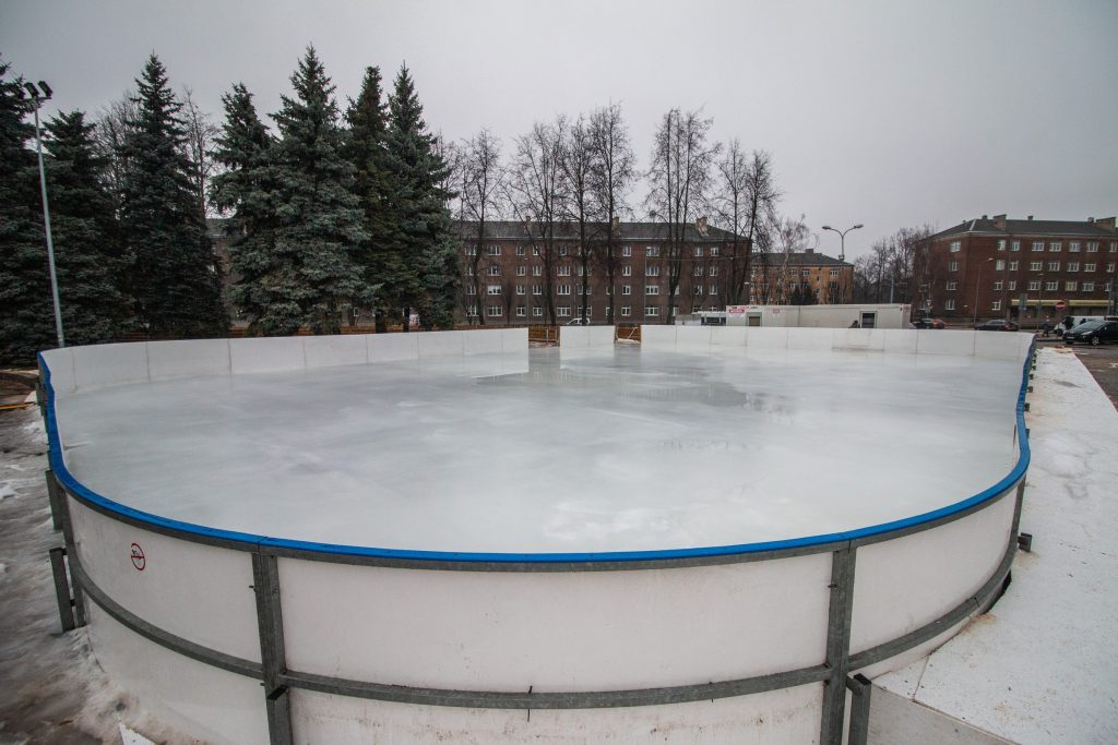 Ice surface at the seasonal Unity Square ice rink in Daugavpils