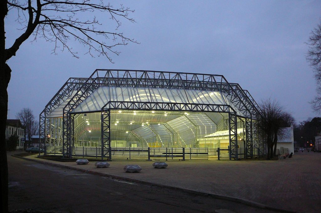 Exterior view of the Jurmala City Stadium ice arena