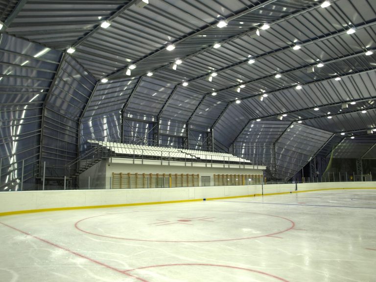 Full view of the ice rink at Jurmala City Stadium