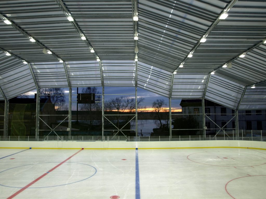 Interior view of the Jurmala City Stadium ice arena