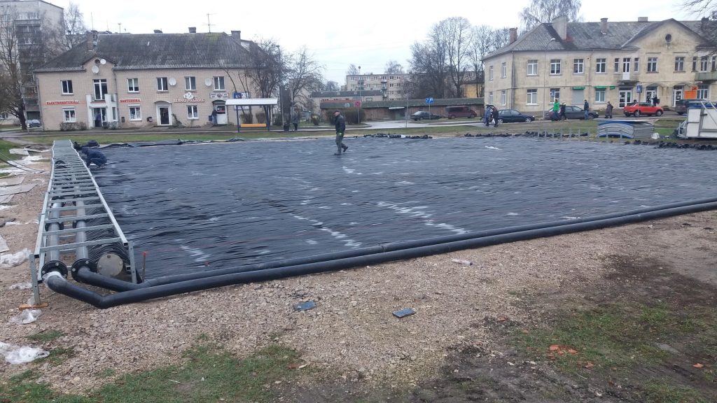 EPDM cooling mat installation for the seasonal rental ice rink in Jurmala