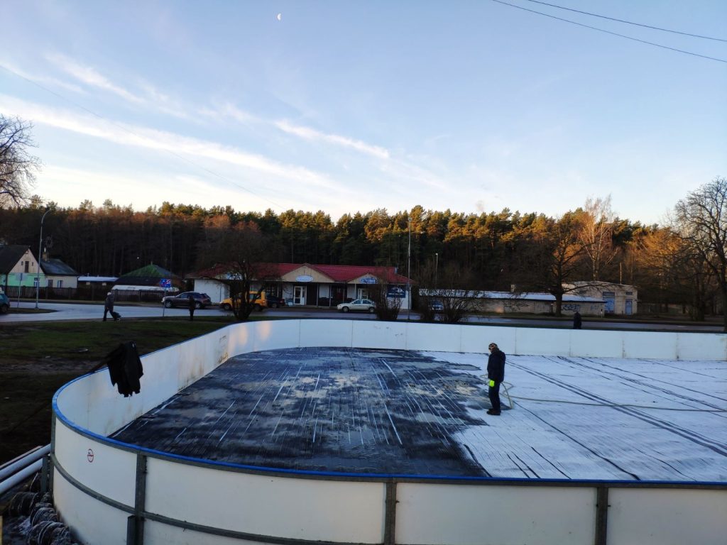 Finished ice surface at the seasonal rental ice rink in Jurmala