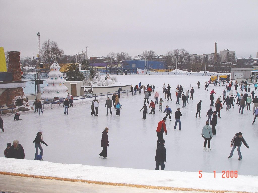 Public skating at the seasonal outdoor ice arena at LIDO Riga