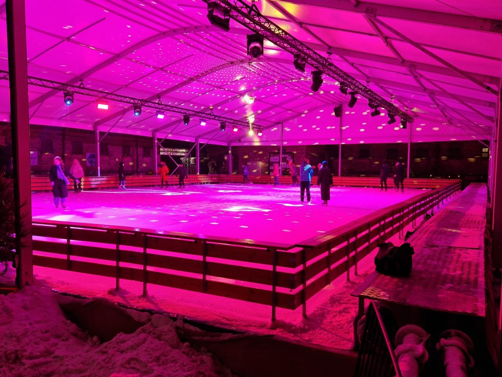 Seasonal winter ice rink in Lukiskes Prison 2.0 courtyard in Vilnius