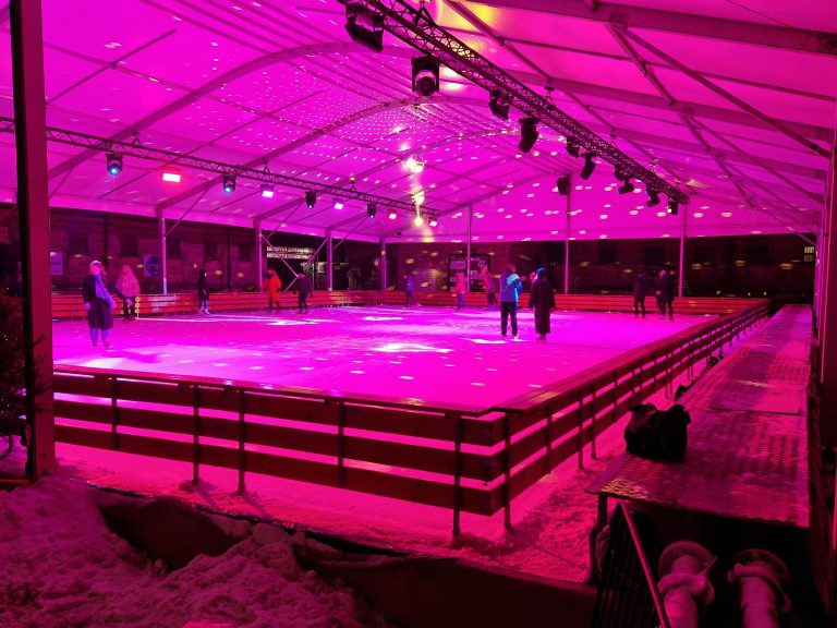 Seasonal winter ice rink in Lukiskes Prison 2.0 courtyard in Vilnius