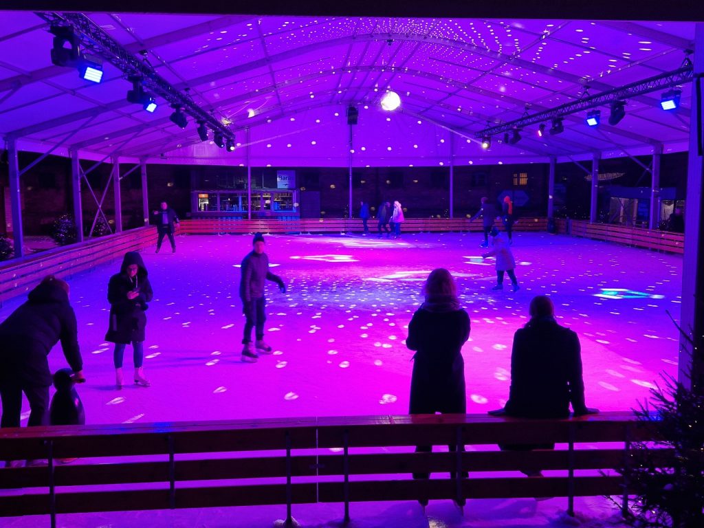 Public skating at the seasonal ice rink in Lukiskes Prison 2.0 courtyard