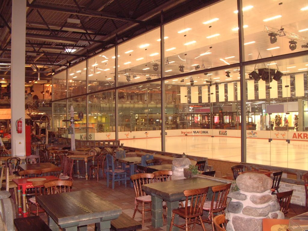 View across the permanent indoor ice rink at Vilnius Akropolis